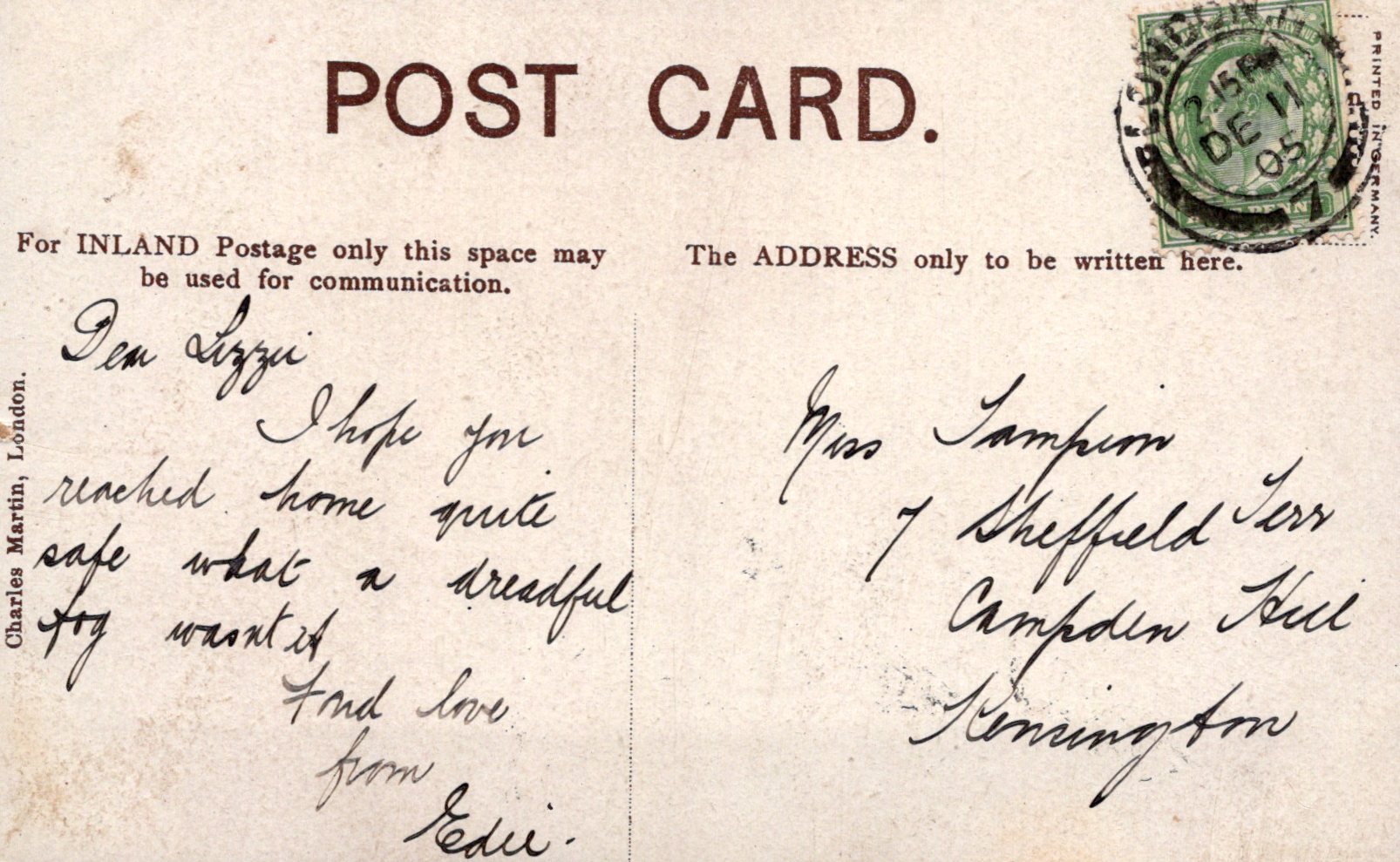 Vintage postcard with handwritten text and a stamp, featuring the brand 'Chad Valley'.