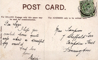 Vintage postcard with handwritten text and a stamp, featuring the brand 'Chad Valley'.