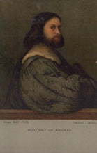 Load image into Gallery viewer, Portrait of a man with a beard and dark hair, wearing a green robe with a fur collar, on a plain background.
