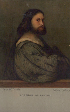 Portrait of a man with a beard and dark hair, wearing a green robe with a fur collar, on a plain background.