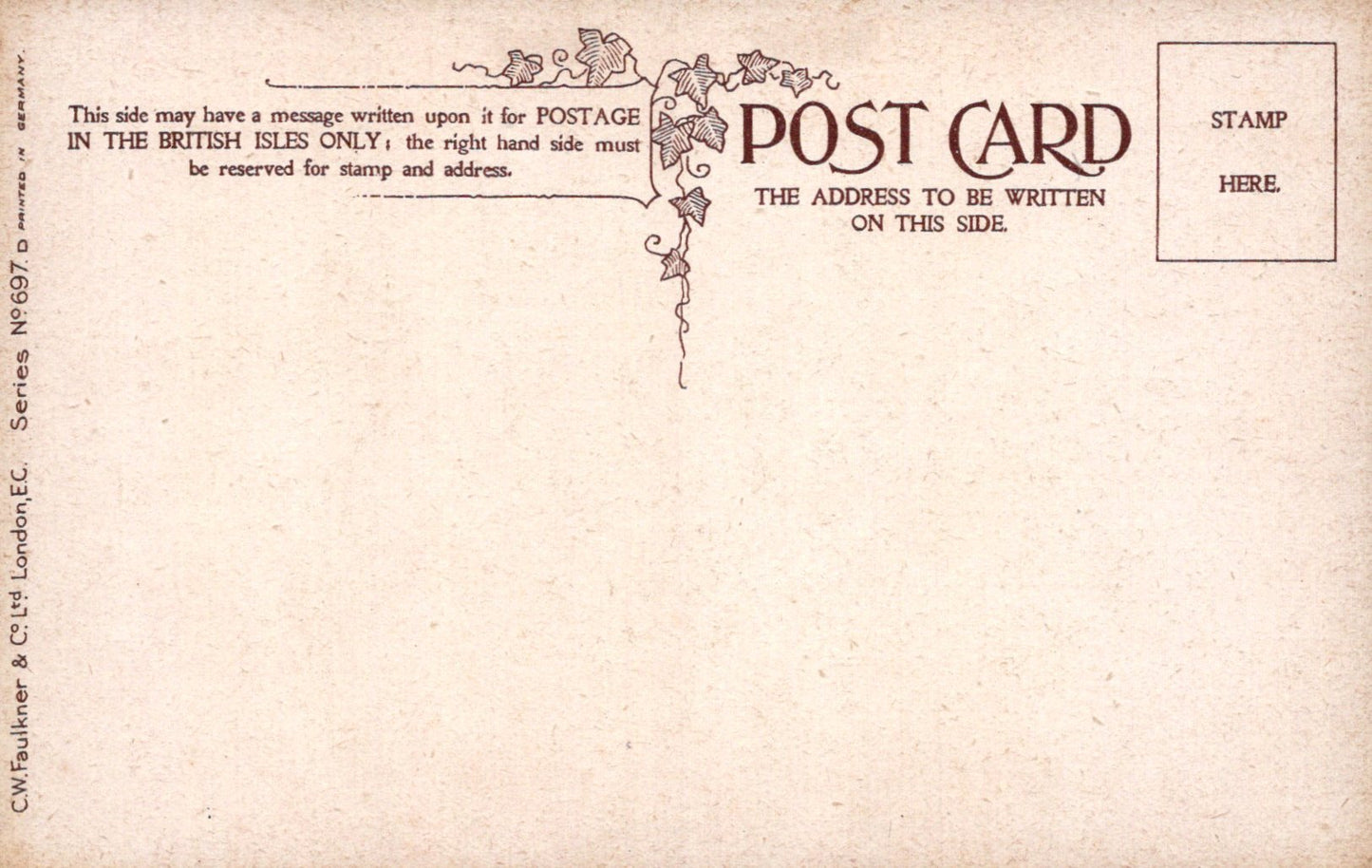 Vintage postcard with decorative border and text instructions on back