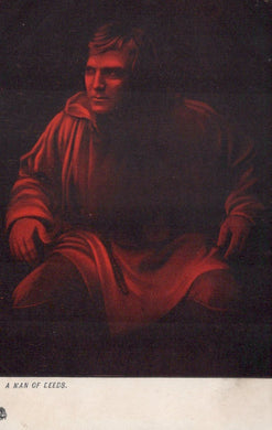 Vintage illustration of a man in a red garment with a dark background