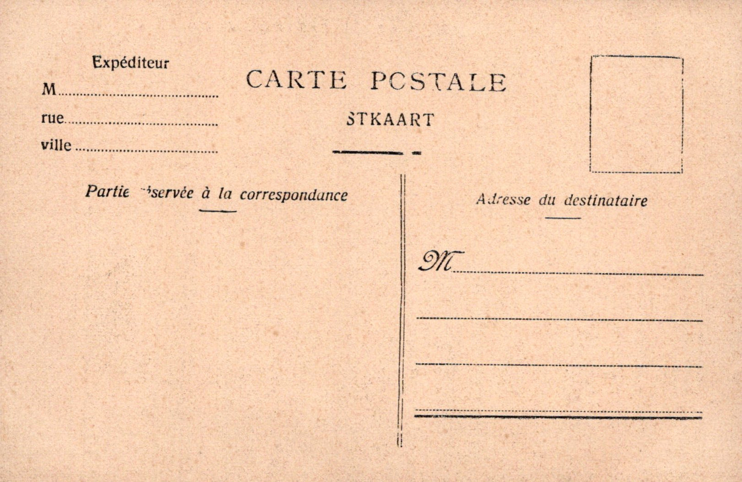 Vintage postcard with printed text and address fields on a beige background