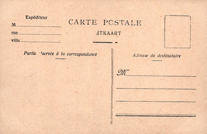 Vintage postcard with printed text and address fields on a beige background