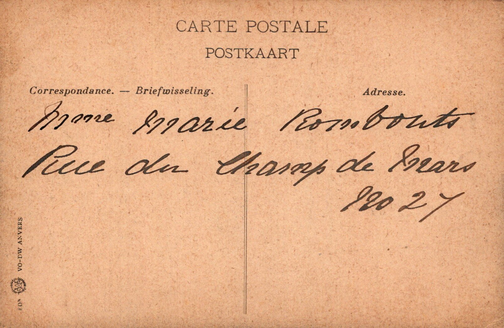 Vintage postcard with handwritten text on a beige background