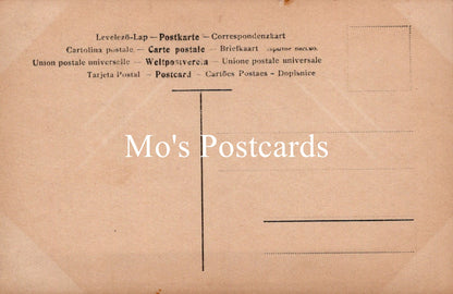 Back of a postcard with text in multiple languages.