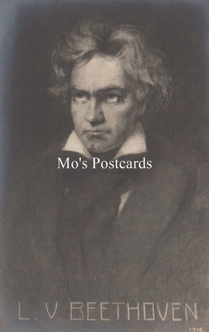 Postcard featuring a black and white portrait of L.V. Beethoven  