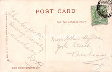Load image into Gallery viewer, Vintage postcard with handwritten text and a stamp on a light brown background

