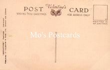 Load image into Gallery viewer, Vintage Valentine&#39;s Day postcard with text and a decorative heart design on a beige background.

