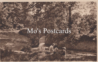 Vintage-style postcard with a scenic landscape  