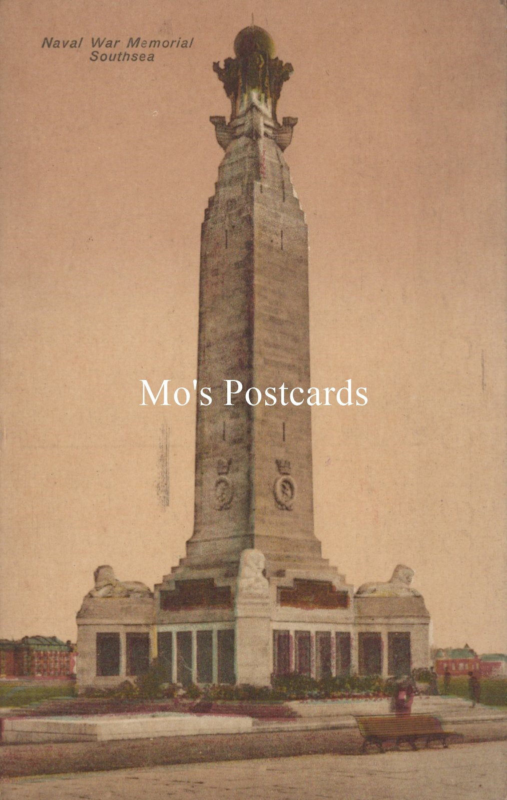 Vintage-style postcard of the Naval War Memorial   