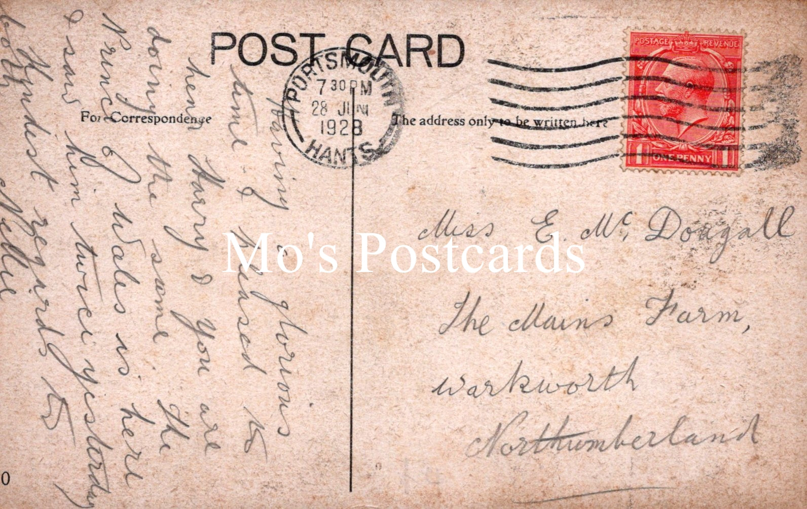 Vintage postcard with postage stamp and text 