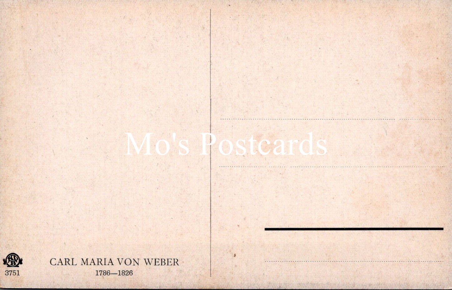 Vintage-style postcard with 'Mo's Postcards' and 'Carl Maria von Weber' text on a beige background.