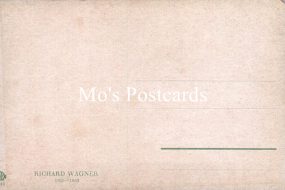 Text 'Mo's Postcards' on a textured beige background with 'Richard Wagner' at the bottom.