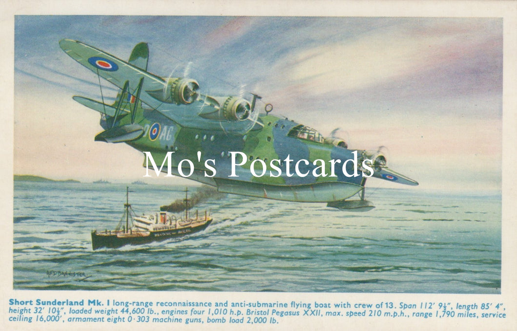 Military Aviation Postcard - Short Sunderland Mk1 Flying Boat  SW18701