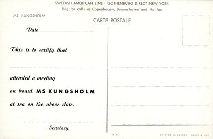 Shipping Postcard - MS Kungsholm, Swedish American Line  SW18703