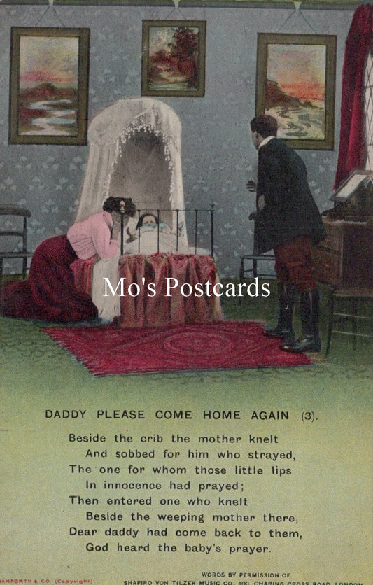 Bamforth Song Card Postcard - Daddy Please Come Home Again (3) SW18723