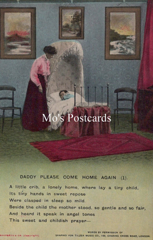 Bamforth Song Card Postcard - Daddy Please Come Home Again (1) SW18725