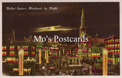 Lancashire Postcard - Blackpool, Talbot Square By Night  SW18769