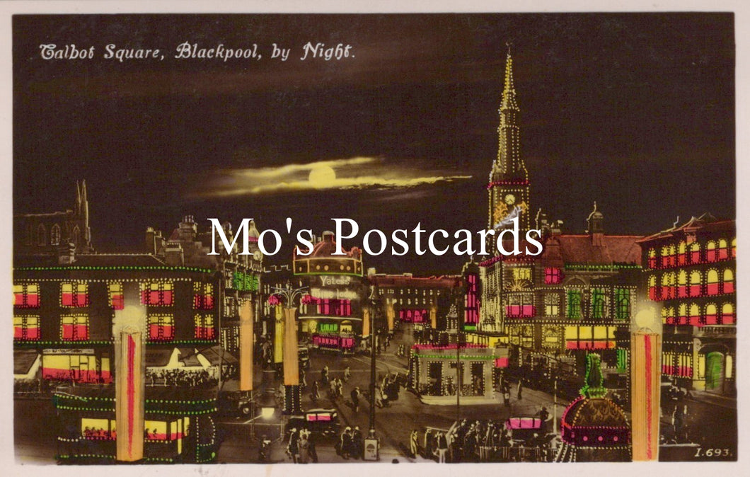 Lancashire Postcard - Blackpool, Talbot Square By Night  SW18769