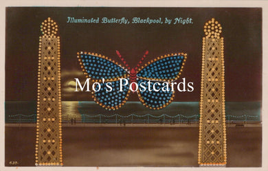 Lancashire Postcard - Blackpool By Night, Illuminated Butterfly   SW18771