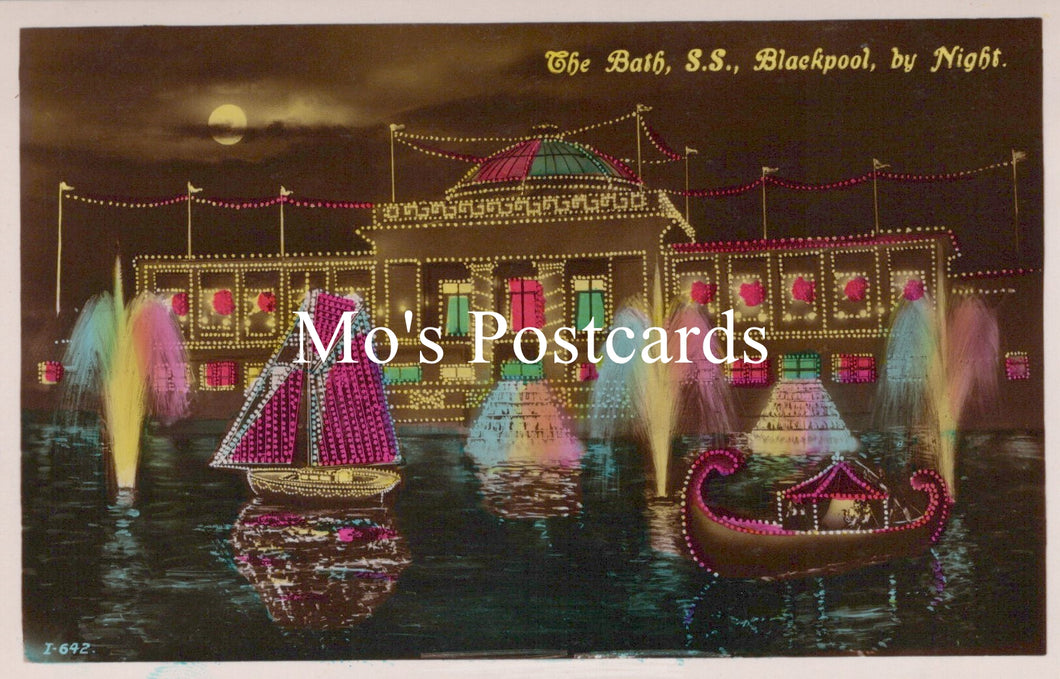 Lancashire Postcard - Blackpool By Night, The Bath, South Shore  SW18773