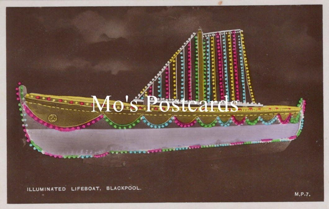 Lancashire Postcard - Blackpool, Illuminated Lifeboat    SW18774