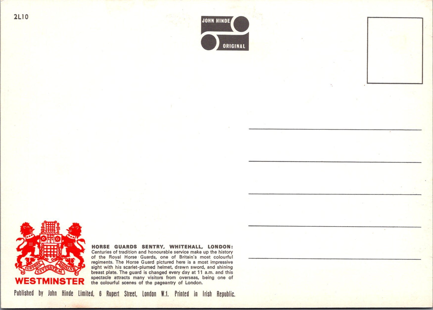 London Postcard - Royal Horse Guards Sentry, Whitehall   SW17127