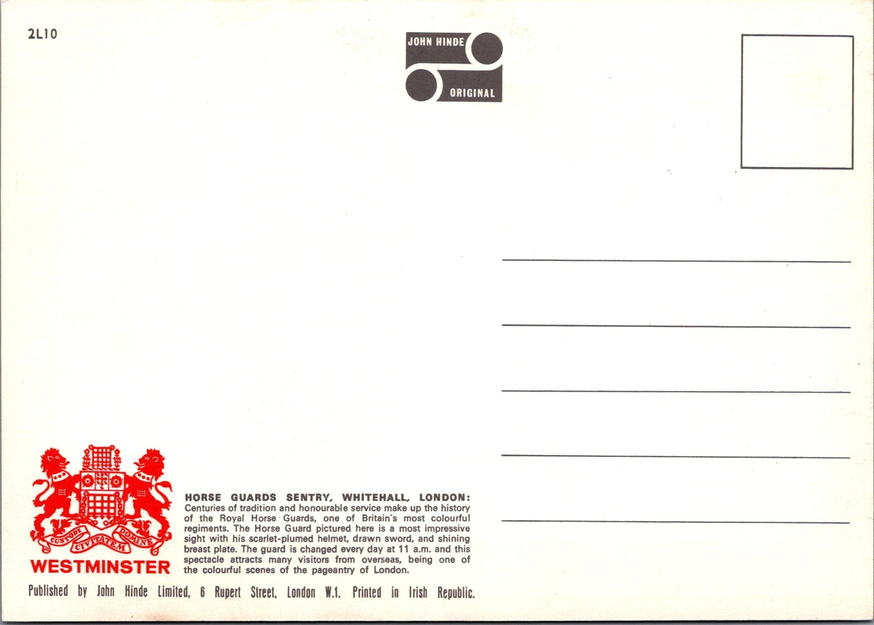London Postcard - Royal Horse Guards Sentry, Whitehall   SW17127