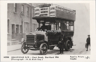 Kent Postcard - Gravesend Double Decker Bus, Dartford 1914 - SW17735