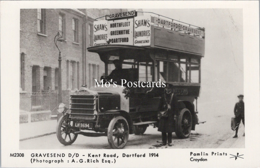 Kent Postcard - Gravesend Double Decker Bus, Dartford 1914 - SW17735