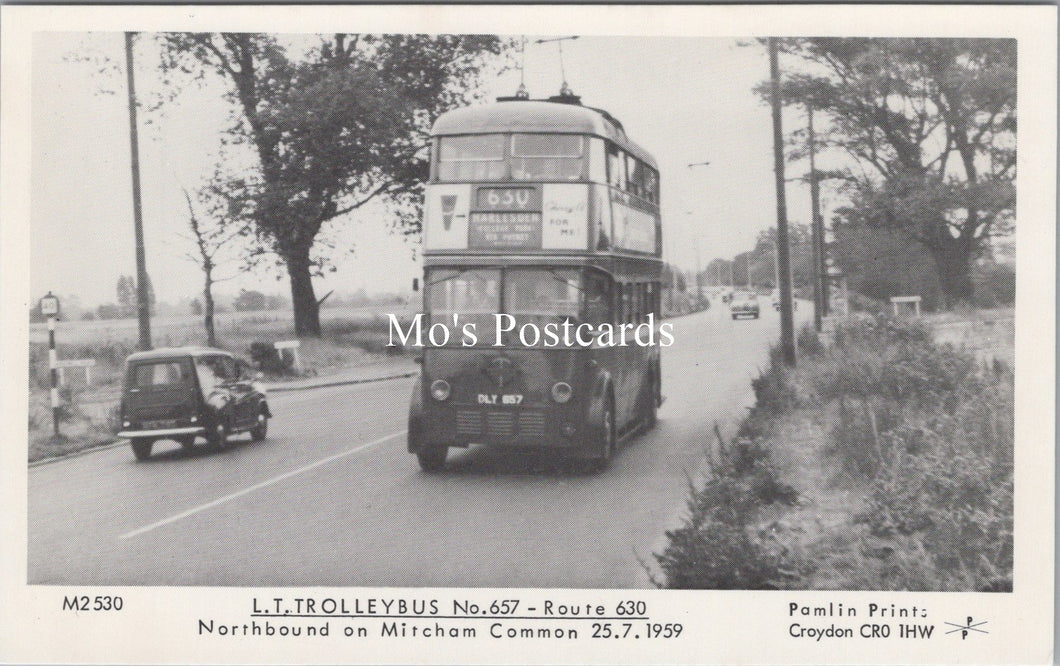 London Postcard - L.T.Trolleybus, Mitcham Common in 1959 - SW17738