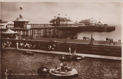 Sussex Postcard - Boating Pool and West Pier, Brighton  SW18836