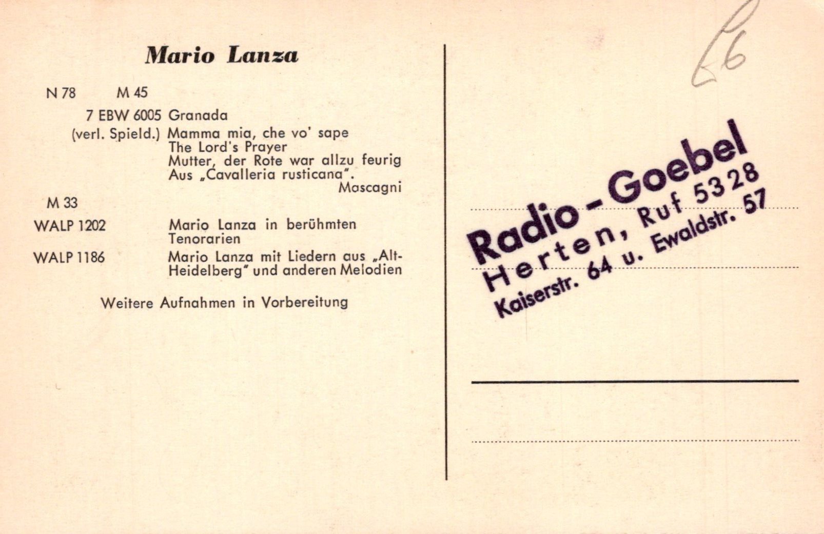 Film Star Postcard -  Hollywood Actor Mario Lanza  SW18633