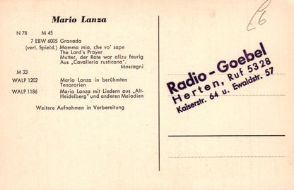 Film Star Postcard -  Hollywood Actor Mario Lanza  SW18633