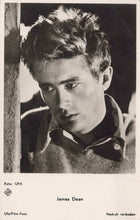 Load image into Gallery viewer, Black and white portrait of a young man with text &#39;James Dean&#39; at the bottom.
