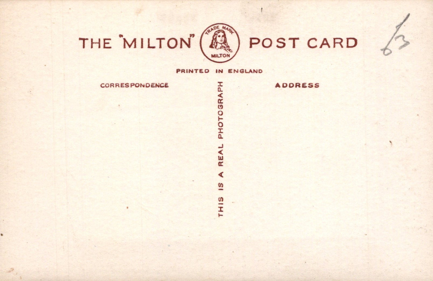 Vintage postcard with 'The Milton' branding and text on a beige background
