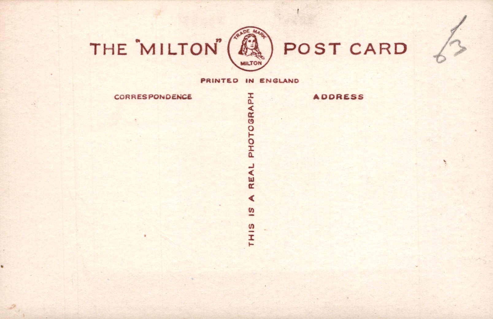 Vintage postcard with 'The Milton' branding and text on a beige background