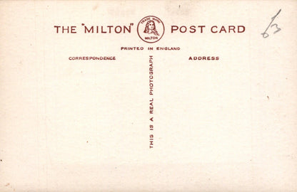Vintage postcard with 'The Milton' branding and text on a beige background