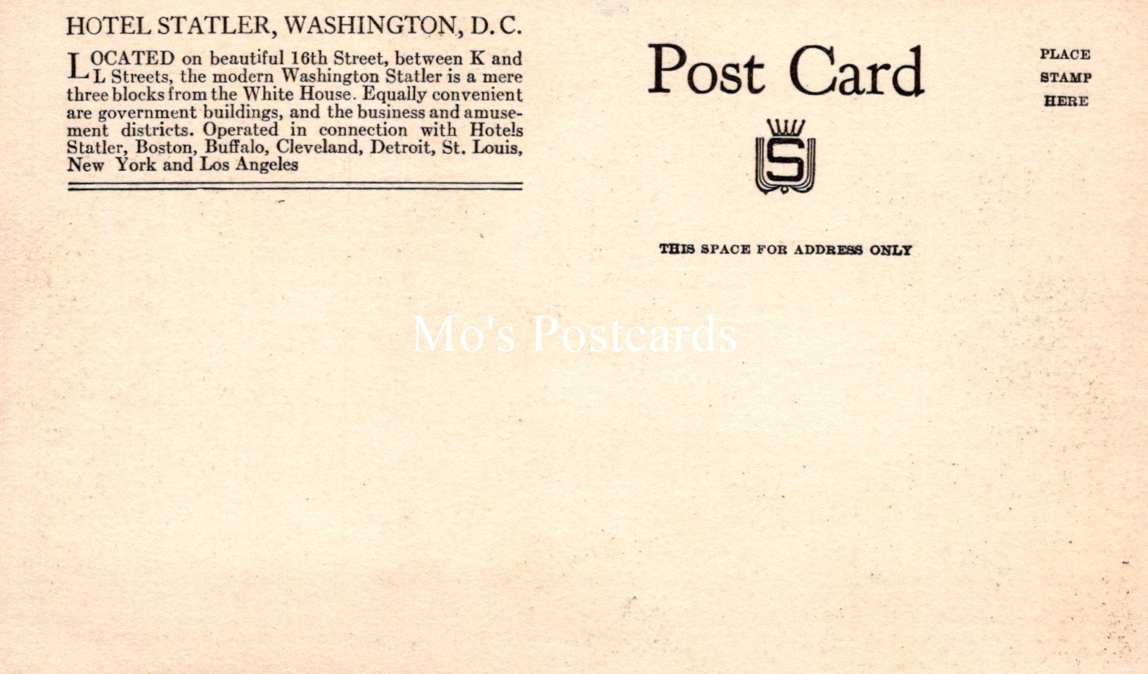 America Postcard - Hotel Statler, Washington D.C - SW18581