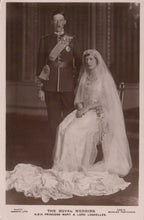 Load image into Gallery viewer, Vintage black and white photograph of a royal wedding couple in formal attire.
