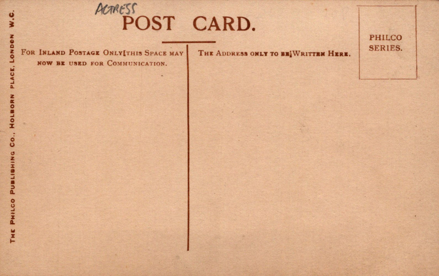 Vintage postcard with 'Philco' branding and text on a brown background