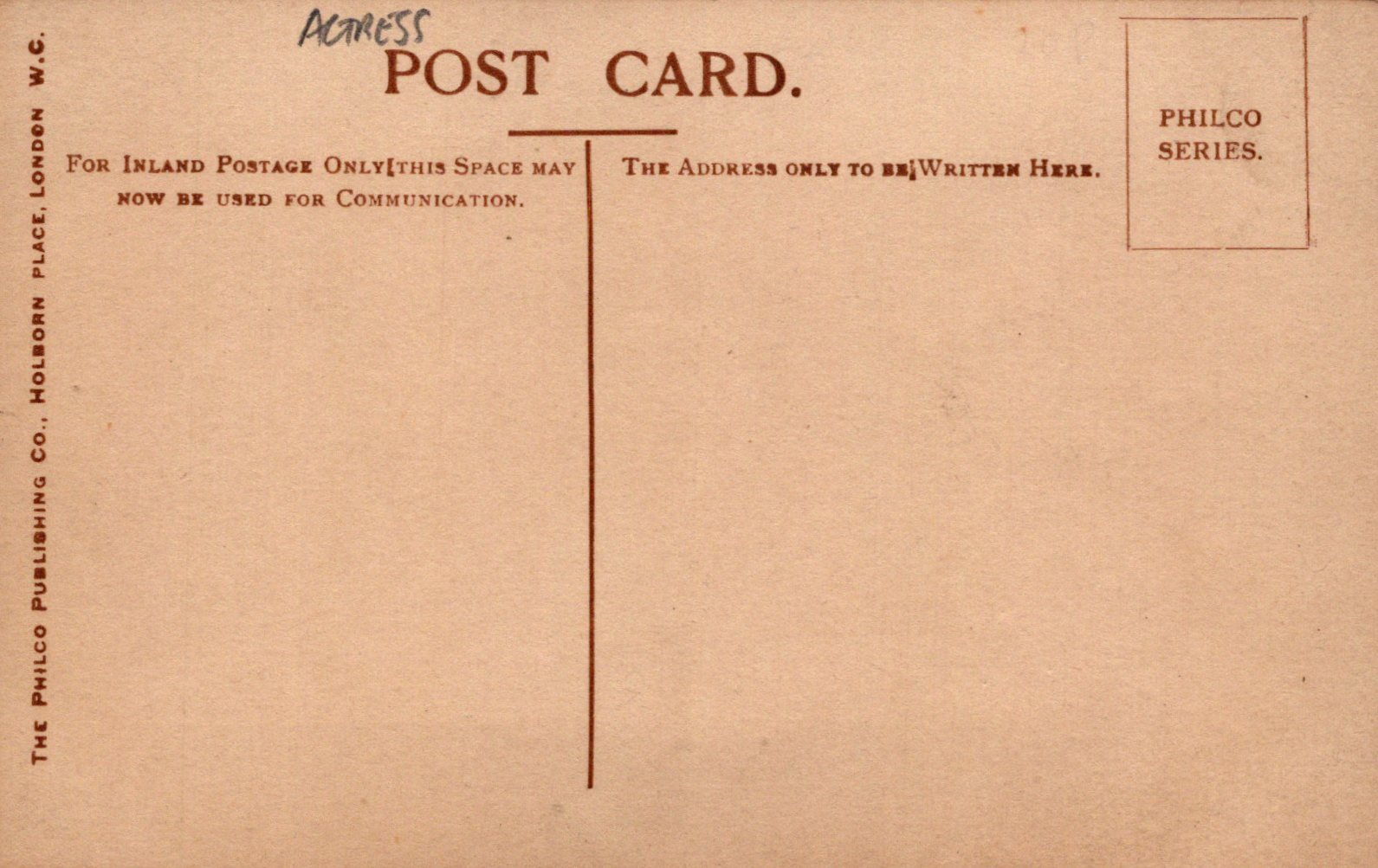 Vintage postcard with 'Philco' branding and text on a brown background