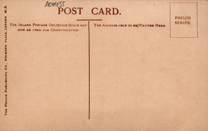 Vintage postcard with 'Philco' branding and text on a brown background