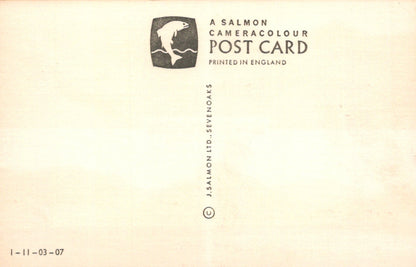 Salmon Cameracolour postcard with branding and text on a beige background