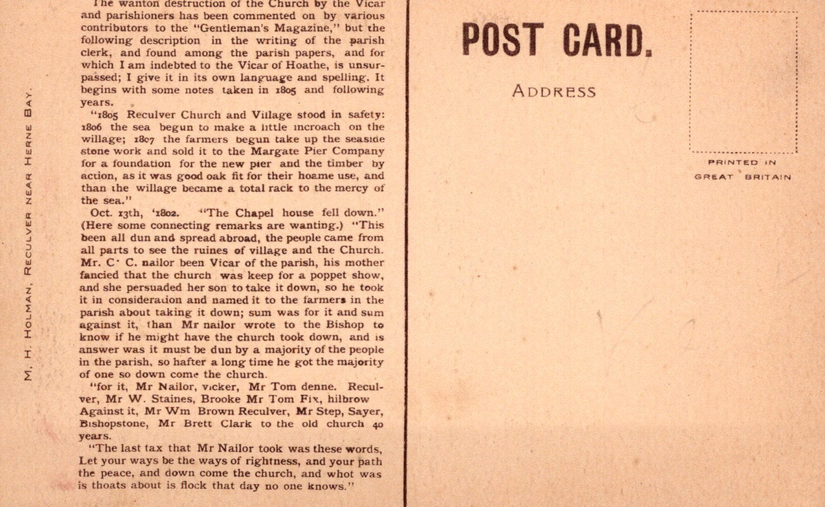 Vintage postcard with text on a brown background