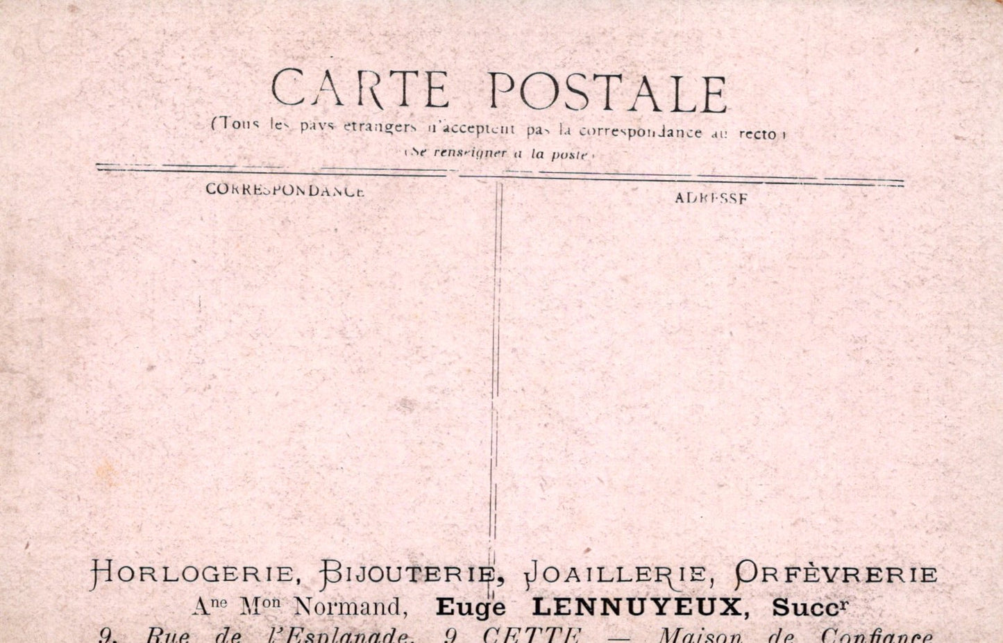 Vintage postcard with text and a pinkish background
