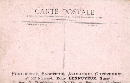 Vintage postcard with text and a pinkish background