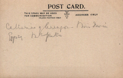 Vintage postcard with handwritten text on a brown background