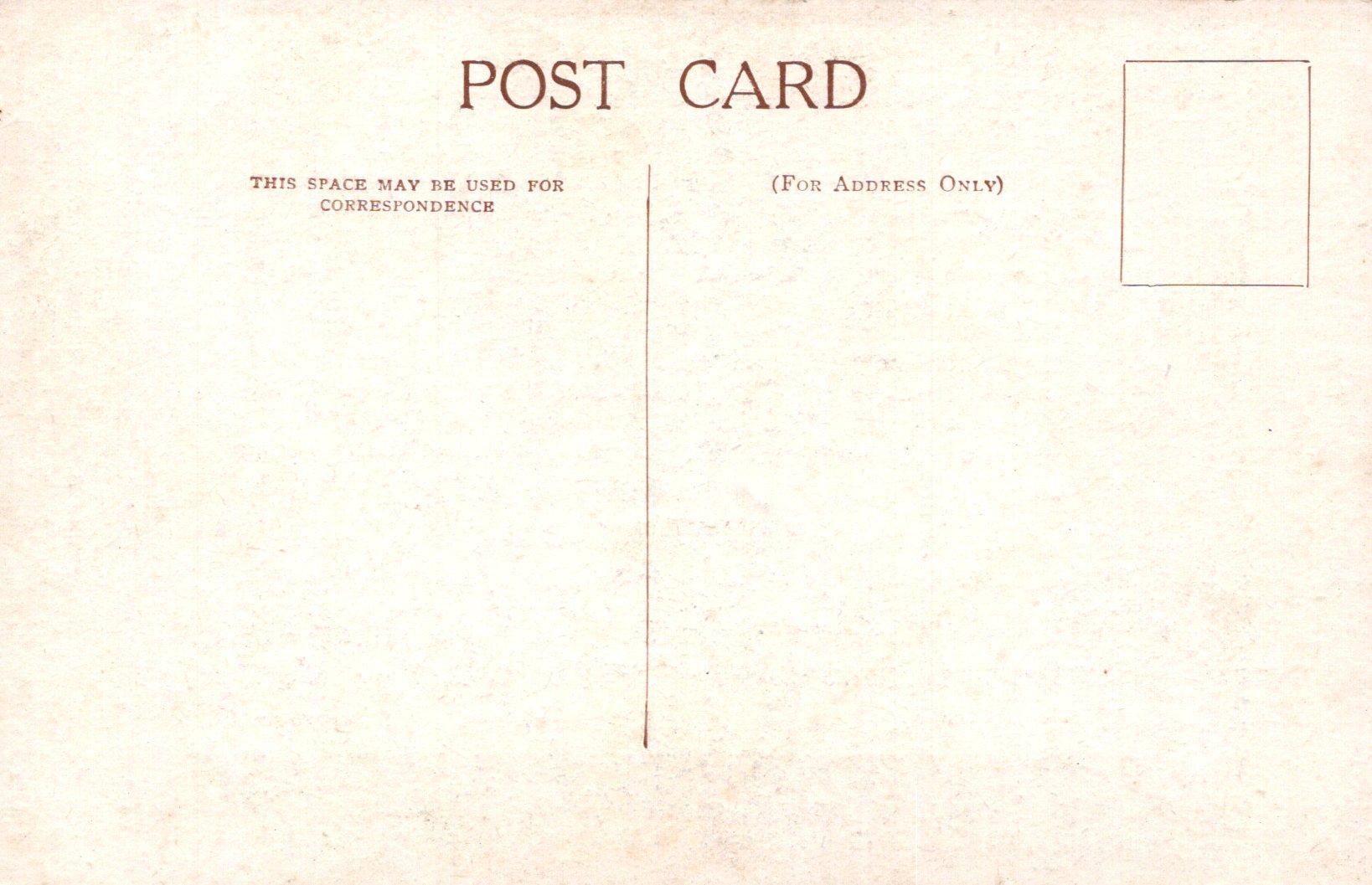 Back of a vintage postcard with text and a rectangular area for an image.